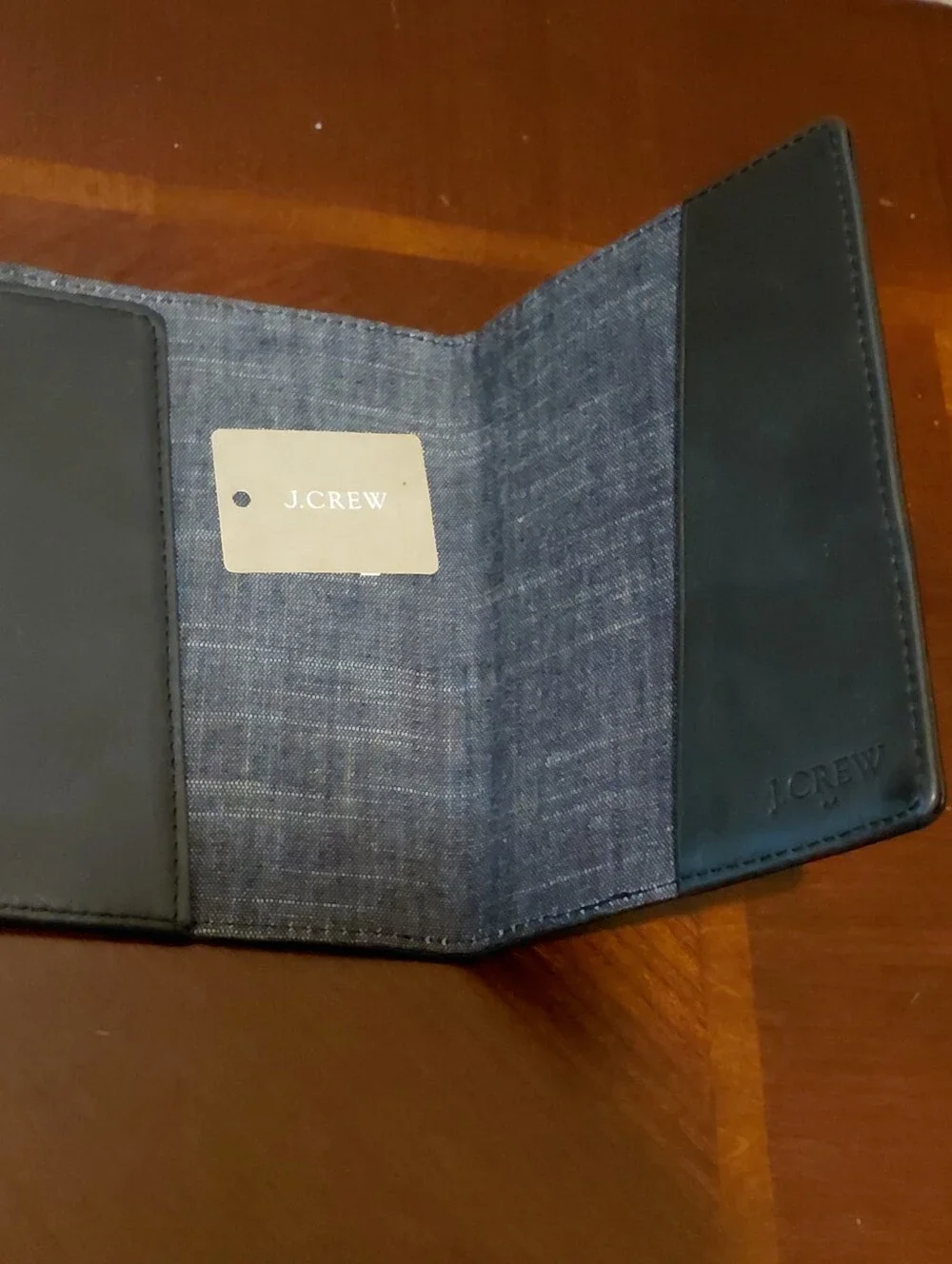 New J. Crew Black Leather Passport Holder